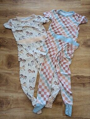 Lot Of 2 The Sleepy Sloth Bamboo Pant Pajama Sets Western Horses Checkered 4T